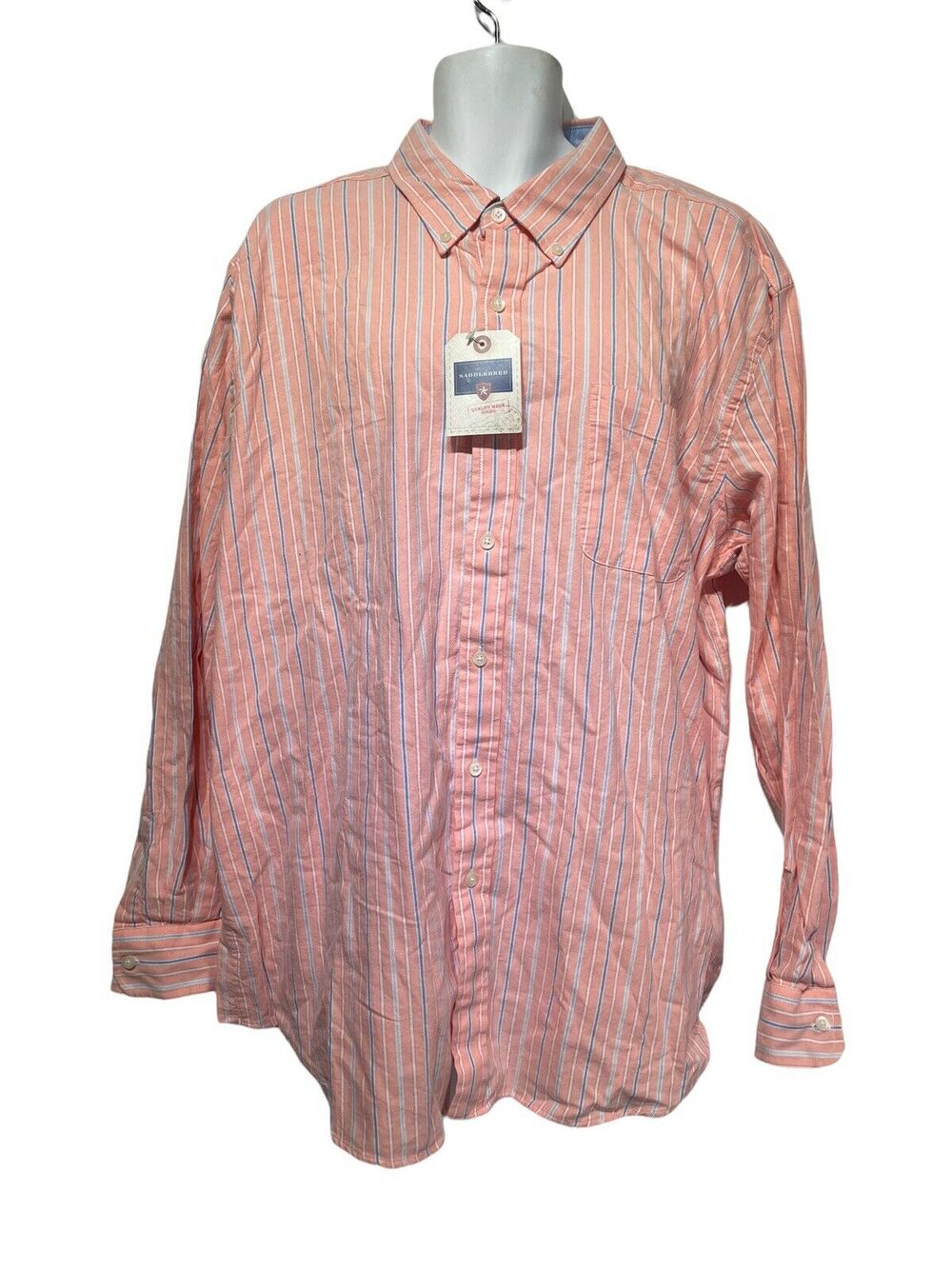 saddlebred vintage oxford pink blue stripe lkng dleeve button up shirt Size 2XL